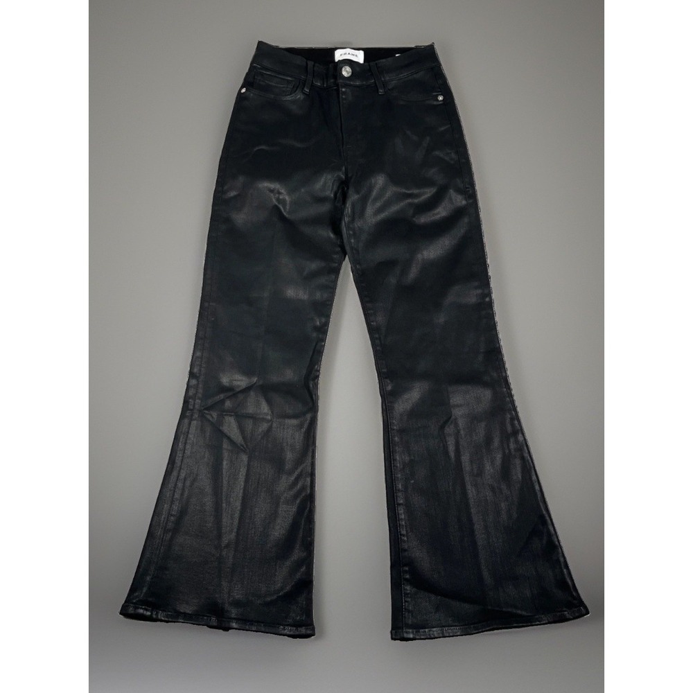 FRAME Le Crop Flare Coated Black Denim Jeans Womens Size 26 High Rise Stretch